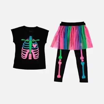 MIC Conjunto de 3 prendas con estampado de calavera neón que brilla en la oscuridad para niña oferta