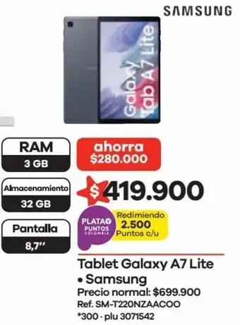 Éxito Samsung Tablet Galaxy A7 Lite oferta