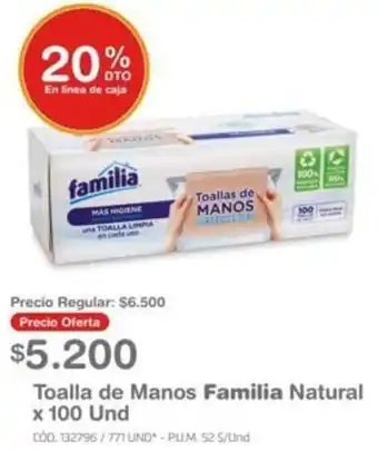 Makro Toalla de Manos Familia Natural 100Und oferta