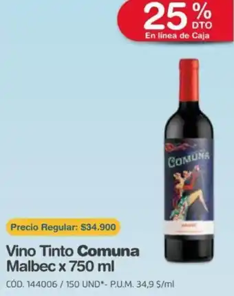 Makro Vino Tinto Comuna Malbec 750ml oferta