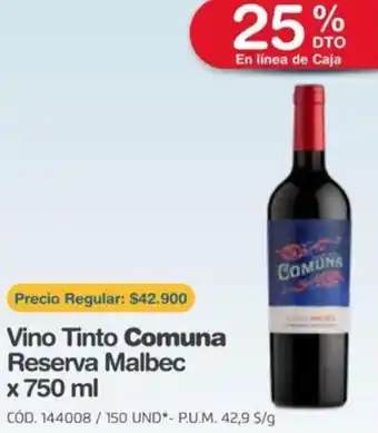 Makro Vino Tinto Comuna Reserva Malbec 750ml oferta