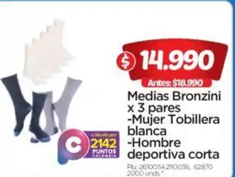 Medias Bronzini 3 Pares / Mujer Tobillera Blanca/ Hombre Deportivo Corta