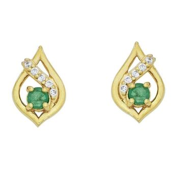 Kevin's Joyeros Topos en oro amarillo de 18 kilates, lagrima, con 2 esmeraldas centrales y decoración en zircones oferta