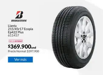 Homecenter Bridgestone Llanta 215/45R17 Ecopia EP422 Plus 611457 oferta