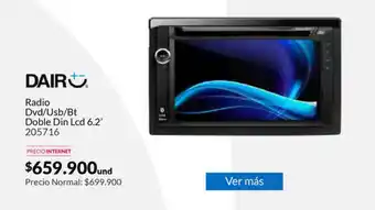 Homecenter Dair Radio DVD / USB / BT Doble Din LCD 6.2' 205716 oferta