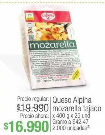 Jumbo Queso alpina mozarella tajado x 400 g x 25 und oferta