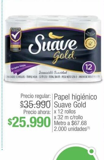 Jumbo Papel higiénico suave gold x 12 rollos x 32 m c/rollo oferta