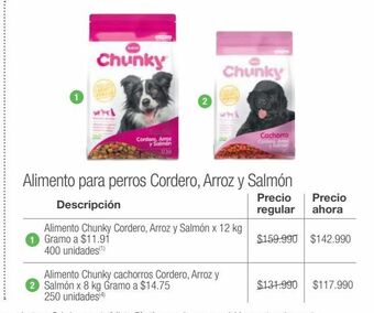 Jumbo Alimento chunky cordero, arroz y salmón x 12 kg oferta