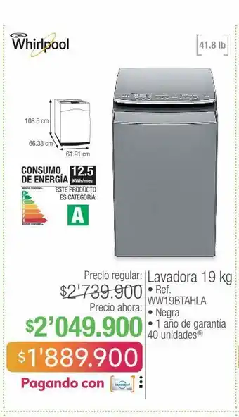 Jumbo Whirlpool lavadora 19 kg • ref. ww19btahla oferta