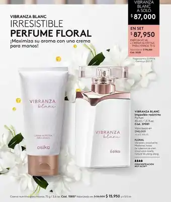 Ésika Vibranza Blanc en Set Parfum 45ml + Cream Nutritiva para Manos 75g oferta
