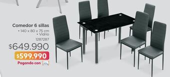 Easy Comedor 6 sillas140x80x75 vidrio 2.0 oferta