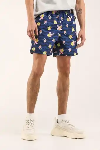 Bermuda azul intenso piscinera tiro bajo con diseños de bob esponja