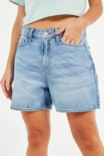 Koaj Short denim tiro alto azul medio sin rotos oferta