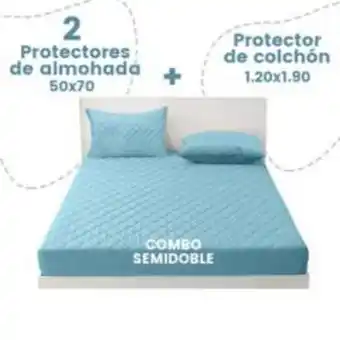 Falabella Protector colchón semidoble celeste con protector de almohada celeste oferta