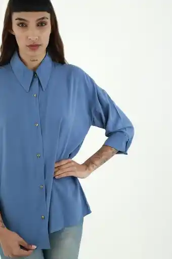 Tennis Camisa azul con cuello clásico para mujer oferta