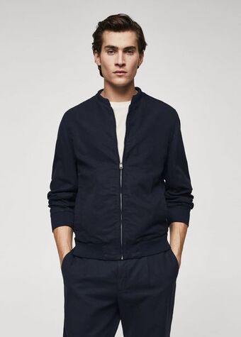 Mango Bomber ligera algodón lino oferta