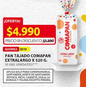 Ara Pan Tajado Comapan Extralargo x 520g oferta