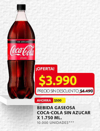 Ara Bebida Gaseosa Coca-Cola sin Azúcar x 1.750ml oferta