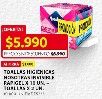 Ara Toallas Higiénicas Nosotras Invisible Rapigel x 10 un + Toallas x 2 un oferta