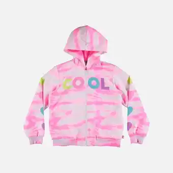 Chaqueta mic con capucha rosada tie dye para niña