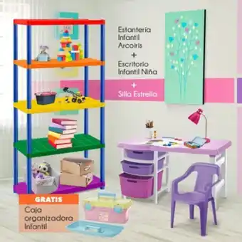 Escritorio infantil + silla estrella infantil + estante 15” 5 niveles rainbow gratis caja organizadora mediana