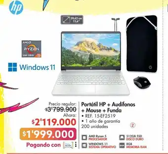 Metro Portátil hp + audífonos + mouse + funda oferta