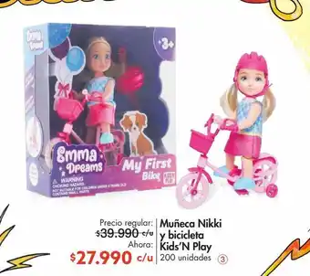 Metro Muñeca nikki y bicicleta kids’n play oferta