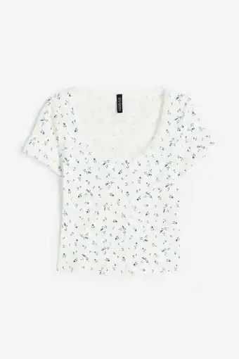 H&M Blusa de algodón con ribete de encaje oferta