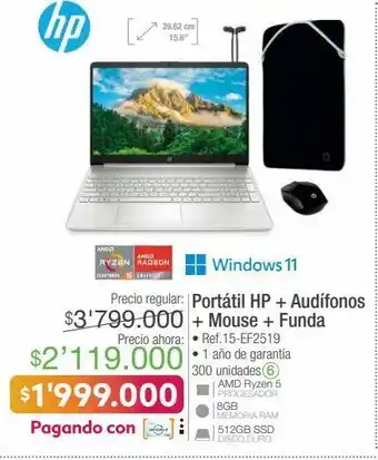 Jumbo Computador portátil hp + audífonos + mouse + funda oferta