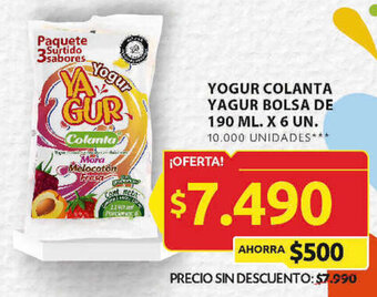 Ara YOGUR COLANTA YAGUR BOLSA DE 190 ML. X 6 UN. oferta