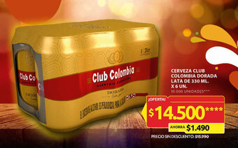 Ara CERVEZA CLUB COLOMBIA DORADA LATA DE 330 ML. X 6 UN. oferta