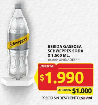 Ara BEBIDA GASEOSA SCHWEPPES SODA X 1.500 ML. oferta
