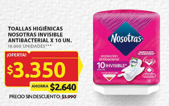 Ara TOALLAS HIGIÉNICAS NOSOTRAS INVISIBLE ANTIBACTERIAL X 10 UN. oferta