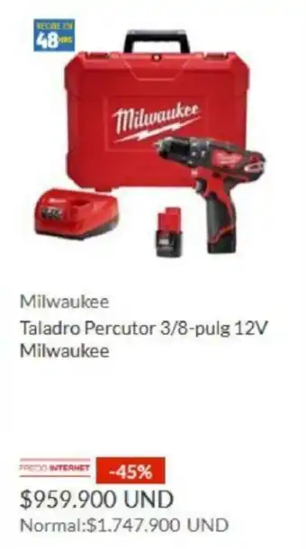 Homecenter Milwaukee Taladro Percutor 3/8-pulg 12V Milwaukee oferta