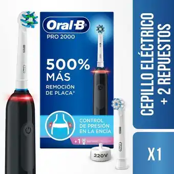 Cepillo eléctrico oral-b pro 2000 + cargador + mango + 2 repuestos