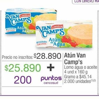 Jumbo Atún van camp's lomo agua o aceite 4 und x 160 g oferta