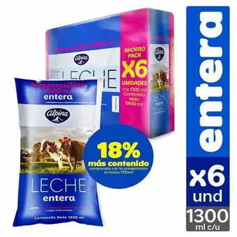 Superdroguería Olímpica Leche uht alpina entera hipermaxlitro 1300 ml x6 unds oferta