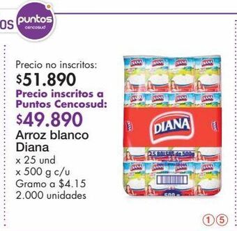 Metro Arroz blanco diana x 25 und x 500 g c/u oferta