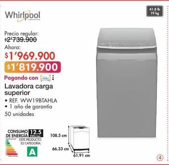 Metro Whirlpool lavadora carga superior • ref. ww19btahla oferta