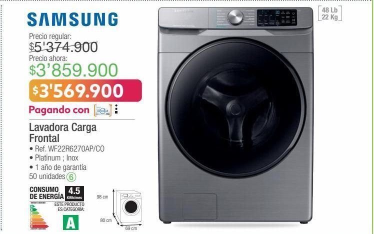 Jumbo Samsung lavadora carga frontal • ref. wf22r6270ap/co oferta