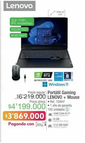 Jumbo Lenovo portátil gaming lenovo + mouse • ref. 15iah7 oferta