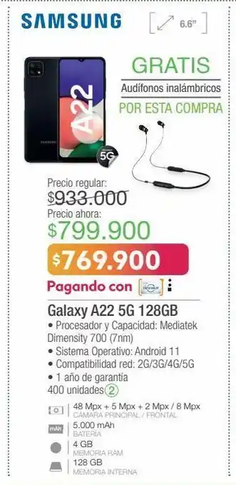 Jumbo Samsung galaxy a22 5g 128gb oferta