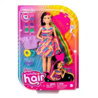 Alkosto Muñeca barbie con accesorios totally hair vestido de rayas oferta