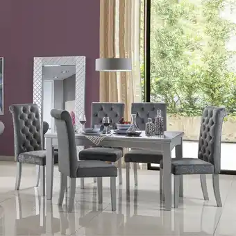 Muebles Jamar Comedor 6 puestos milano velvet gris humo, plata oferta