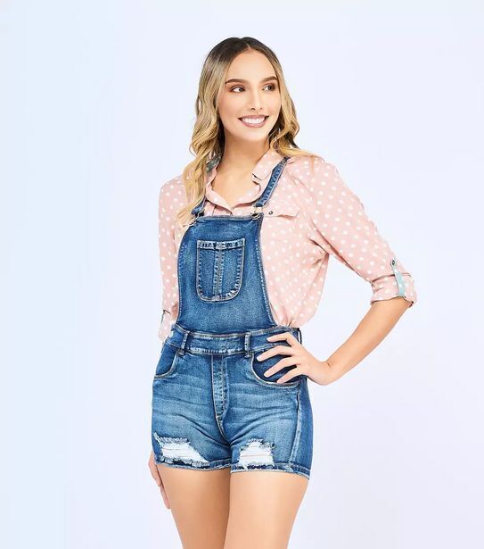 Stirpe Overol mujer en denim corto medio a oscuro con rotos oferta