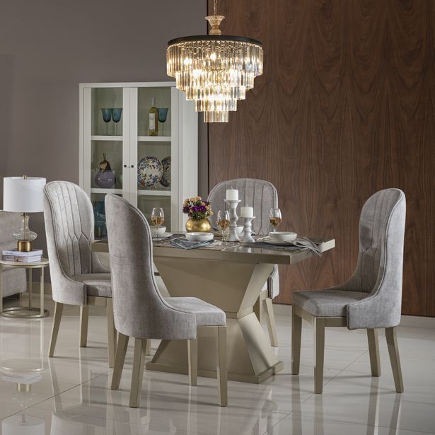 Muebles Jamar Comedor 4 puestos watson velvet marmol, champaña oferta