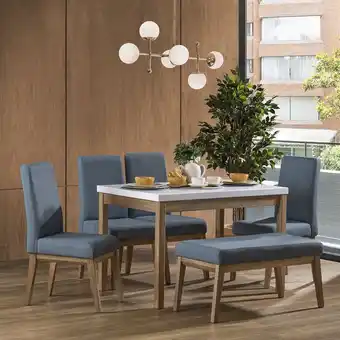 Muebles Jamar Comedor 6 puestos walcot eurolino azul acero, natural y blanco oferta