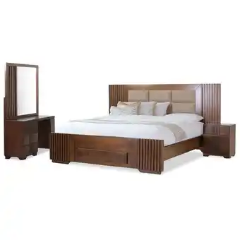 Muebles Jamar Alcoba king polonia lino café, natural oscuro oferta