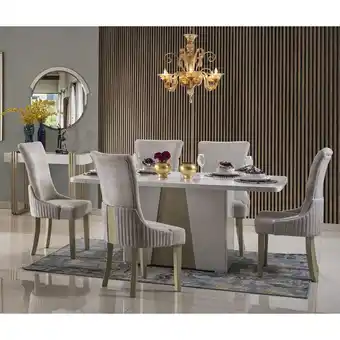 Muebles Jamar Comedor 6 puestos roma velvet marmol, blanco perla y champaña oferta