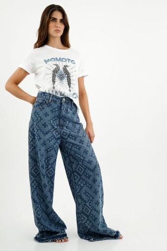 Tennis Jean azul wide leg para mujer oferta